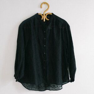 NWT Black Gap long sleeve sheer button down shirt with black embroidered design